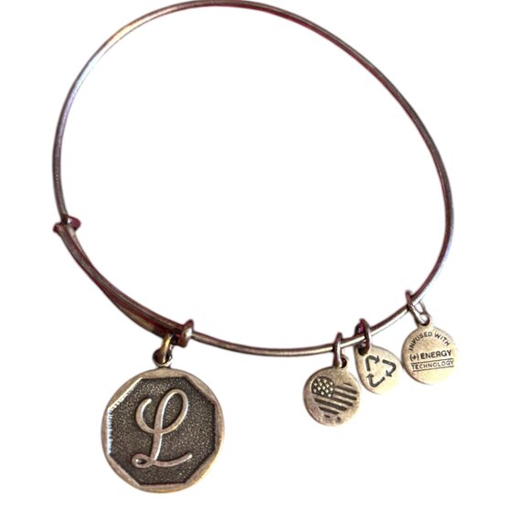 Alex And Ani Initial L Charm Rafaelian Silver Finish Bangle Bracelet - Picture 1 of 5